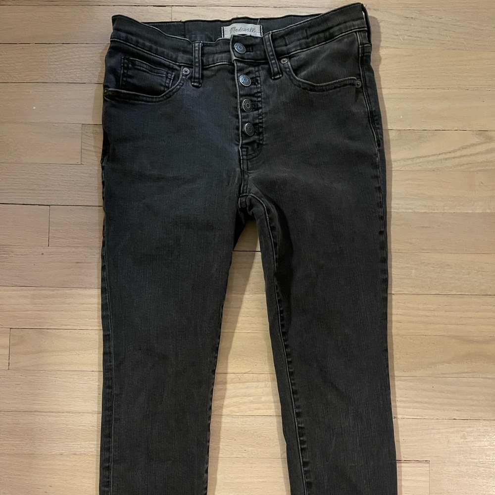 Madewell 9inch petite high rise skinny black jeans. Button fly